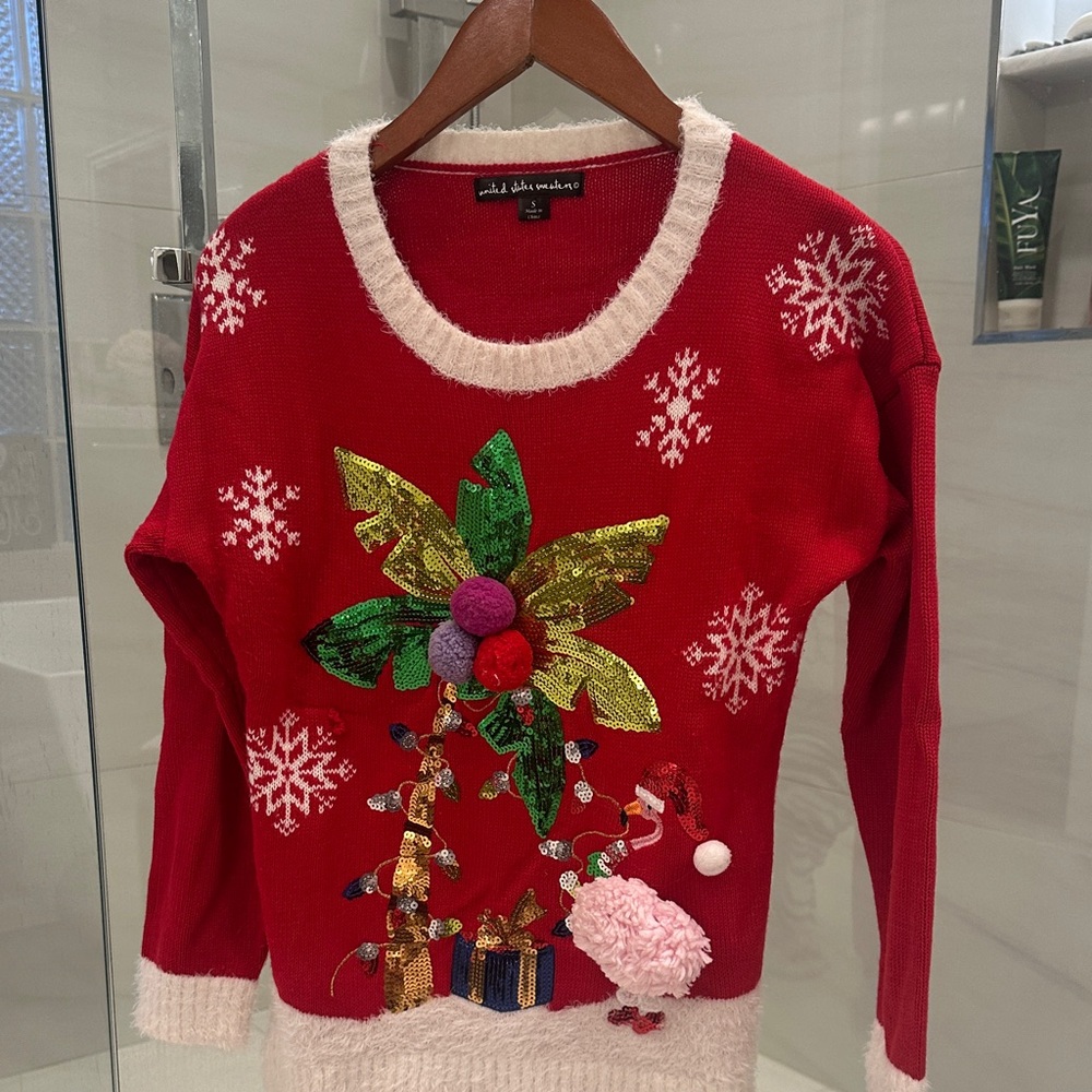 United States Sweaters Red Festive Crew Neck